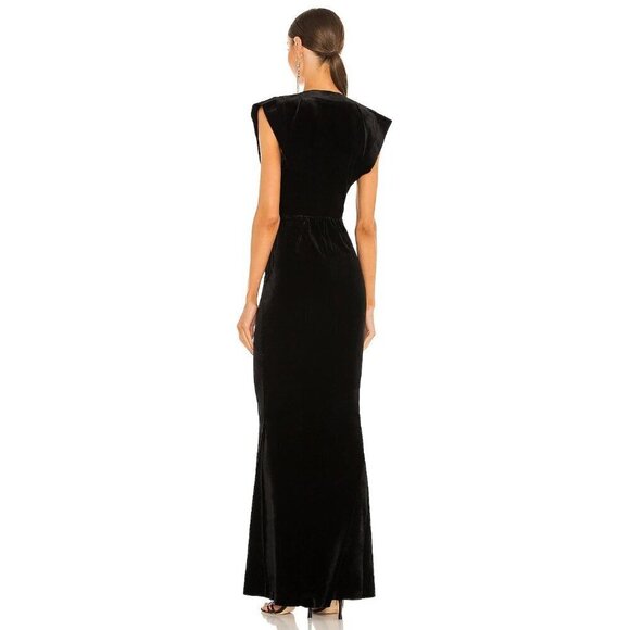 Norma Kamali V Neck Rectangle Velvet Gown in Black Small New Womens Long Dress - Picture 2 of 16